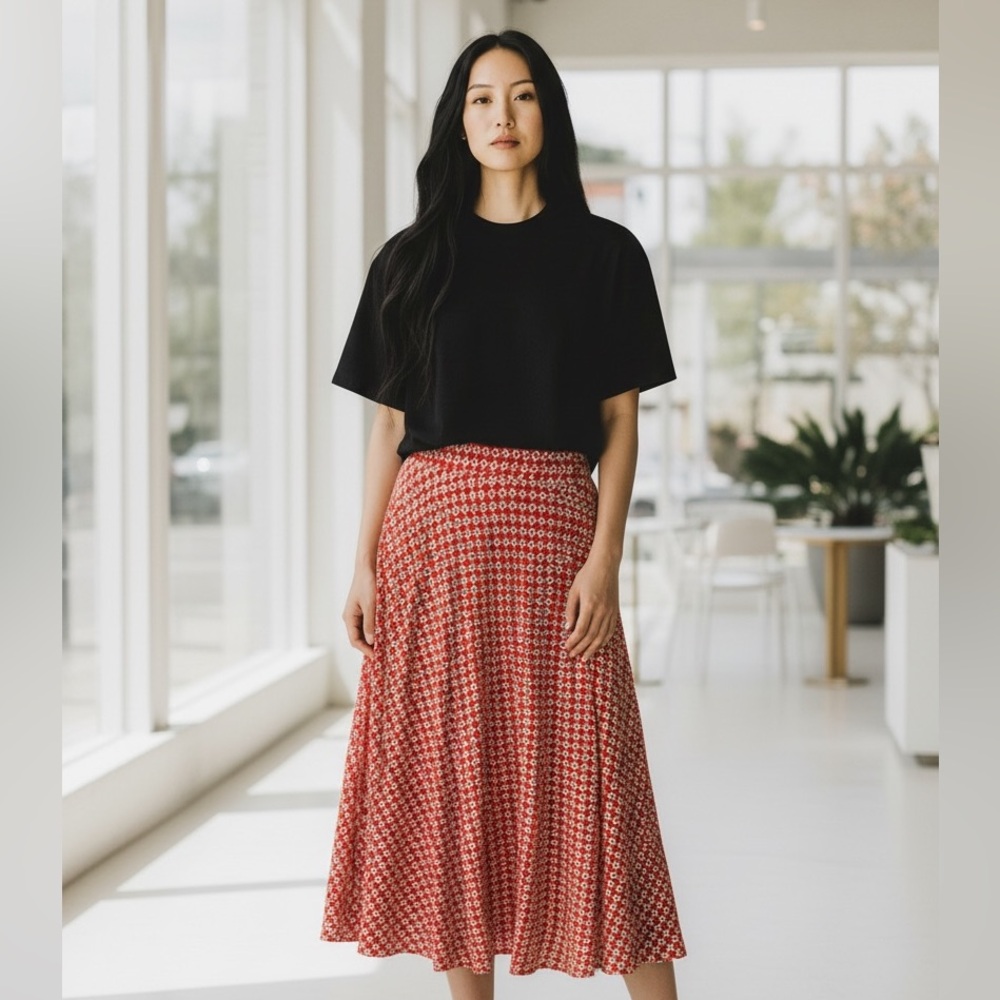 Max Studio Red Patterned Maxi Skirt - Picture 1 of 4